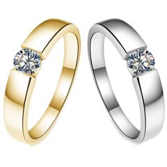 **COI Titanium Gold Tone/Silver Solitaire Ring With Cubic Zirconia-7415