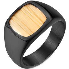 **COI Titanium Black/Gold Tone/Silver Ring With Wood-7439