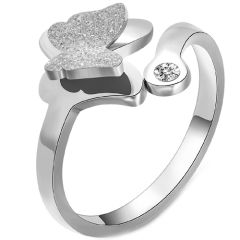 **COI Titanium Rose/Gold Tone/Silver Sandblasted Butterfly Ring With Cubic Zirconia-7450