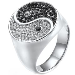 **COI Titanium Gold Tone/Silver Ying Yang Ring With Cubic Zirconia-7452