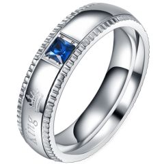 **COI Titanium Her King Crown Step Edges Ring With Created Blue Sapphire-7472