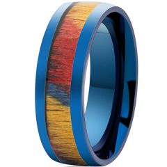 **COI Titanium Blue/Gold Tone/Silver Dome Court Ring With Wood-7479
