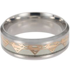**COI Titanium Gold/Silver Super Man Luminous Beveled Edges Ring-7480