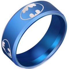 **COI Titanium Blue/Rainbow Color Bat Man Beveled Edges Ring-7481
