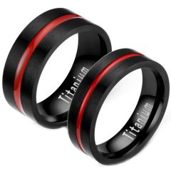 **COI Titanium Black Red Center Groove Pipe Cut Flat Ring-7509