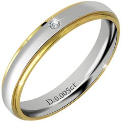 **COI Titanium Gold Tone Silver Step Edges Ring With Genuine Diamond CTTW:0.005ct-7517