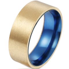 **COI Titanium Blue Gold Tone Pipe Cut Flat Ring-7521