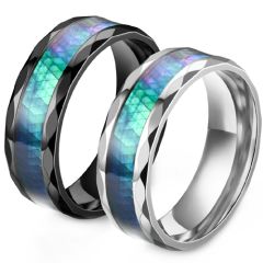 **COI Titanium Rose/Silver/Black Abalone Shell Faceted Ring-7539