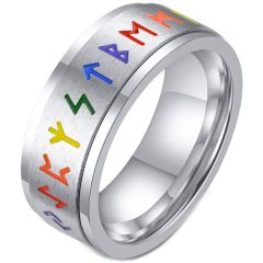 **COI Titanium Rainbow Color Step Edges Ring With Viking Rune-7547