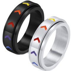 **COI Titanium Black/Silver Rainbow Color Step Edges Ring With Arrows-7550
