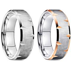 **COI Titanium Silver/Rose Silver Grooves Beveled Edges Ring-7561