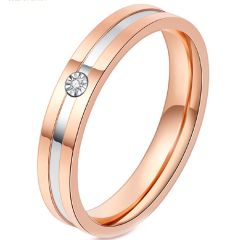 **COI Titanium Rose Silver Center Groove Ring With Genuine Diamond cttw:0.005ct-7605