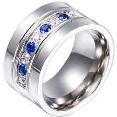 **COI Titanium Ring With Created Blue Sapphire and Cubic Zirconia-7611