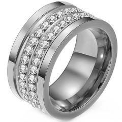 **COI Titanium Silver/Gold Tone Ring With Cubic Zirconia-7615