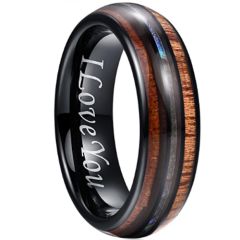 **COI Black Tungsten Carbide Abalone Shell & Wood Dome Court Ring-7622