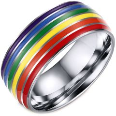 **COI Titanium Rainbow Color Dome Court Ring-7624