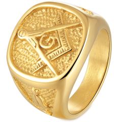 **COI Gold Tone Titanium Masonic Freemason Ring-7631