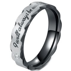 **COI Titanium Black Silver "I Will Always Be With You Ring" With Cubic Zirconia-7632