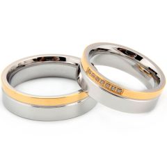 **COI Titanium Gold Tone Silver Offset Grooves Ring-7640