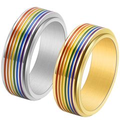 **COI Titanium Black/Gold Tone/Silver Rainbow Color Step Edges Ring-7642
