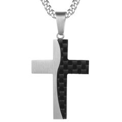 COI Titanium Cross Pendant With Carbon Fiber-7684