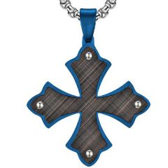 COI Titanium Black/Gold Tone/Blue Black Cross Pendant-7711
