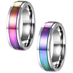 **COI Titanium Rainbow Color Step Edges Ring-7742