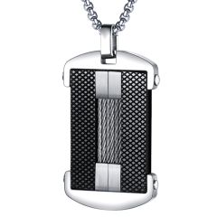 COI Titanium Black Silver Tag Pendant Necklace With Wire-7746
