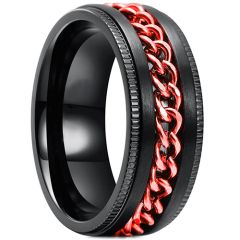 **COI Titanium Black Red Keychain Link Step Edges Ring-7751