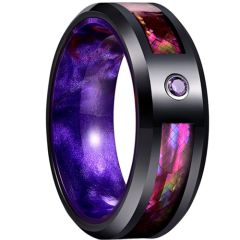 **COI Tungsten Carbide Black Purple Camo Ring With Purple Cubic Zirconia-7776