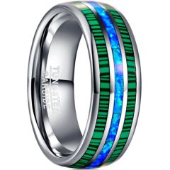 **COI Tungsten Carbide Green Malachite & Crushed Opal Dome Court Ring-7778