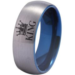 **COI Tungsten Carbide Blue Silver King Crown Dome Court Ring-7809