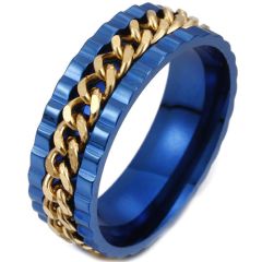 **COI Titanium Blue Gold Tone Keychain Link Ring-7813