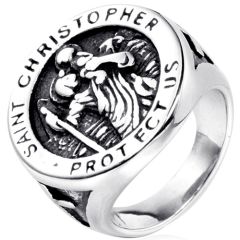 **COI Titanium Saint Christopher Protect Us Signet Ring-7819