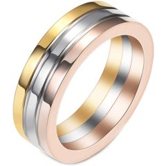 **COI Titanium Rose Gold Tone Silver Double Grooves Ring-7820