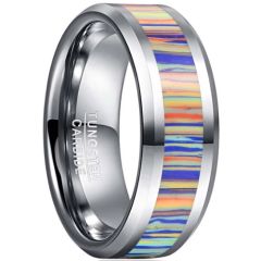**COI Tungsten Carbide Rainbow Color Camo Beveled Edges Ring-7833