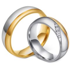 **COI Titanium Gold Tone Silver Couple Wedding Band Ring-7839