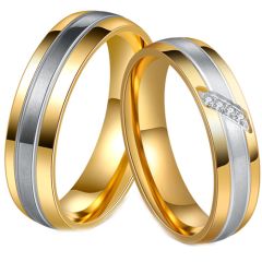**COI Titanium Gold Tone Silver Couple Wedding Band Ring-7840