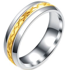 **COI Titanium Gold Tone Silver Grooves Ring-7843