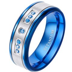**COI Titanium Blue Silver Step Edges Ring With Created Blue Sapphire-7850