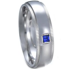 **COI Titanium Step Edges Ring With Created Blue Sapphire-7852