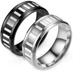 **COI Titanium Black/Silver Checkered Flag Beveled Edges Ring-7858