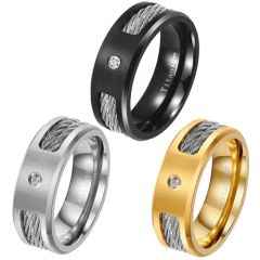 **COI Titanium Black/Gold Tone/Silver Wire Ring With Cubic Zirconia-7885