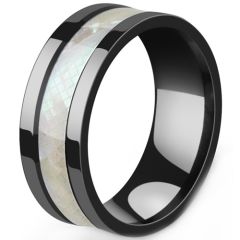 **COI Black Titanium Abalone Shell Pipe Cut Flat Ring-7892