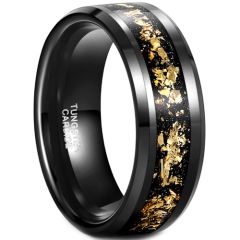 **COI Black Tungsten Carbide Beveled Edges Ring With 18K Yellow Gold Foil-7935