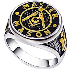 **COI Titanium Gold Tone Silver Masonic Freemason Ring-7936