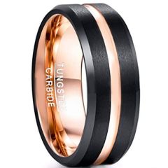 **COI Tungsten Carbide Black Rose Center Groove 4mm Beveled Edges Ring-7938BB