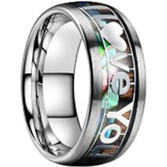 **COI Tungsten Carbide Abalone Shell & Wood I Love You Dome Court Ring-7940BB