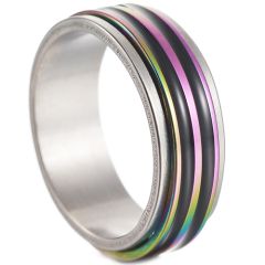 **COI Titanium Black Rainbow Color Step Edges Ring-7971AA