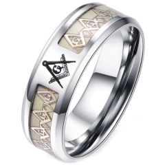 **COI Titanium Masonic Freemason Luminous Beveled Edges Ring-7973AA